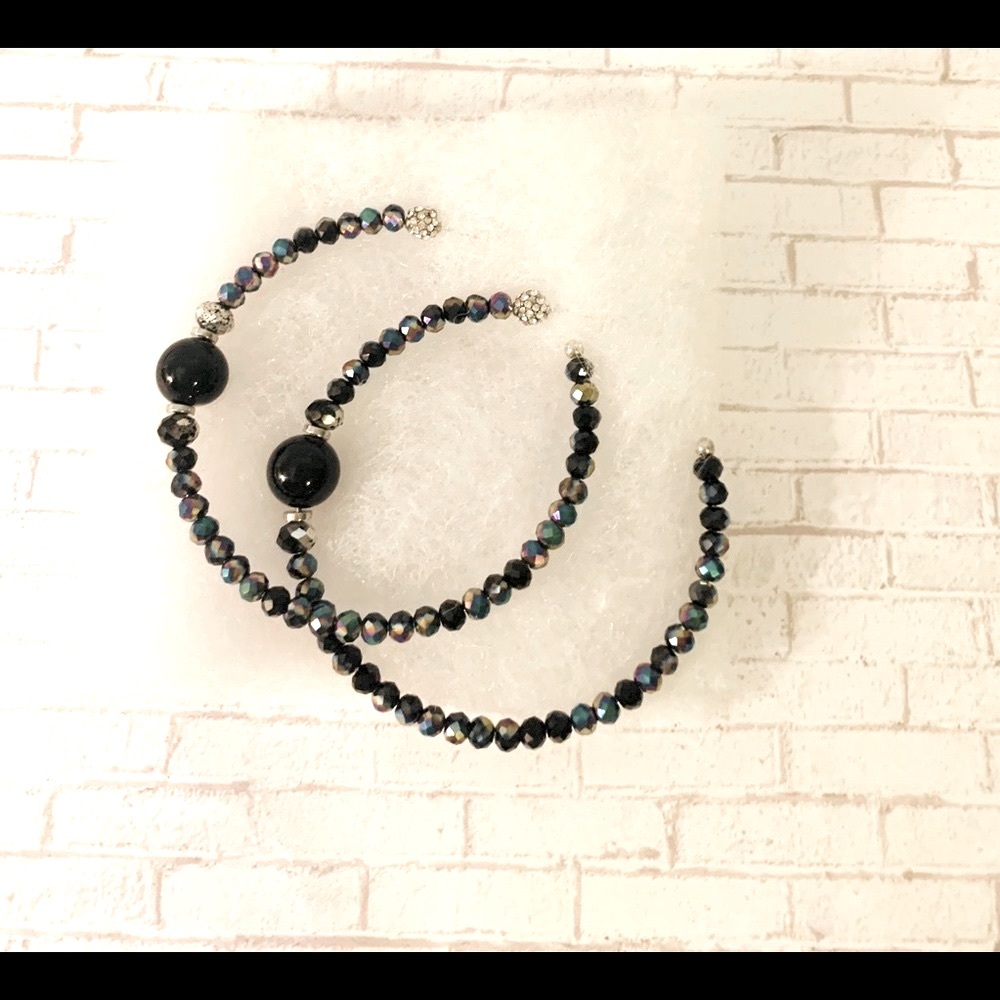 NEW Free People Black Shiny Rhinestone Hoop Earrings